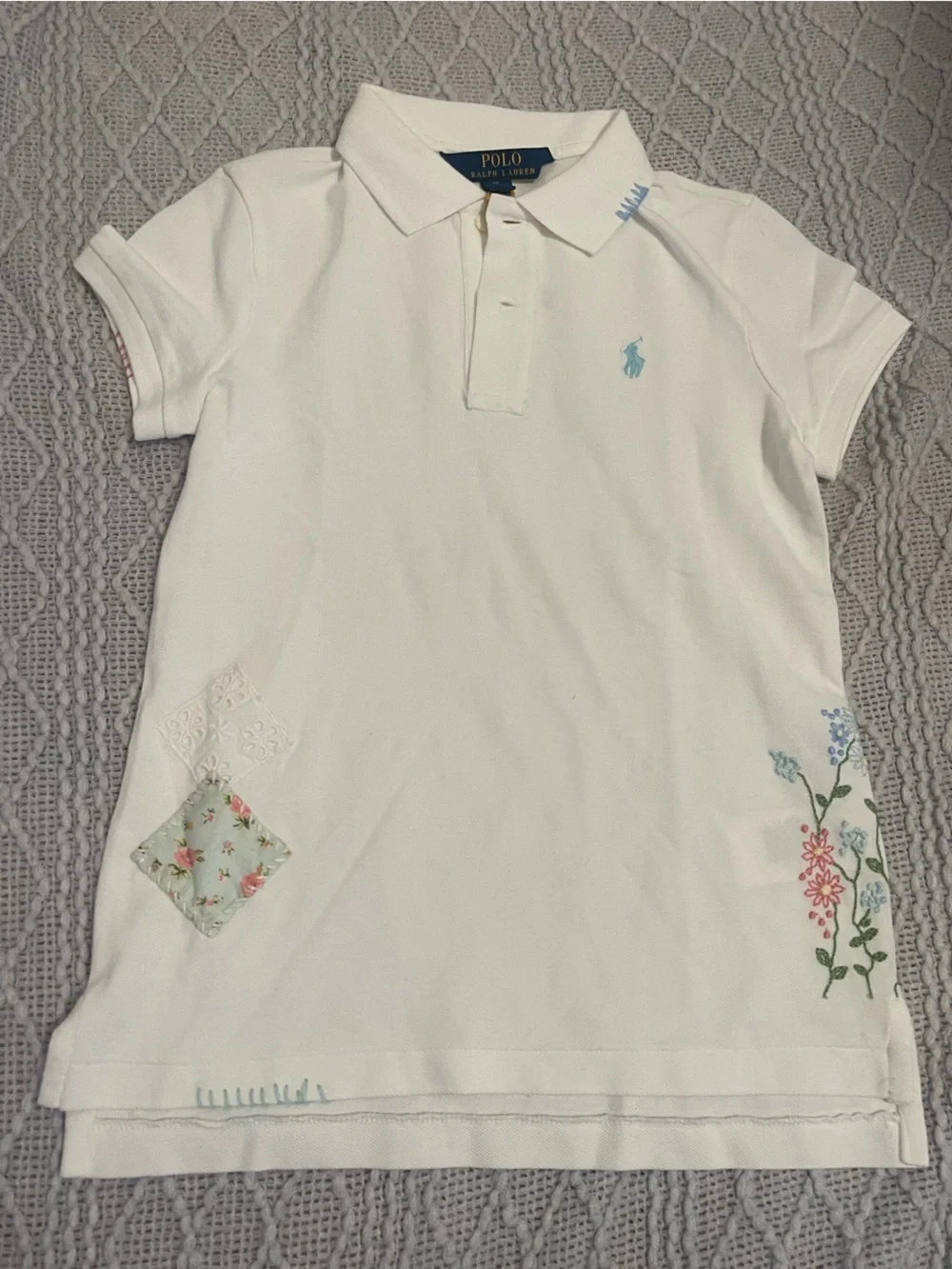 Ralph Lauren White Polo Dress with Floral Embroidery